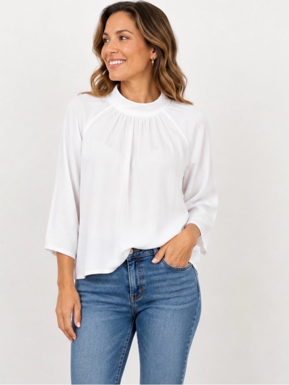 Nation Los Angeles Women's Fable White Mock Neck‎ Blouse large
